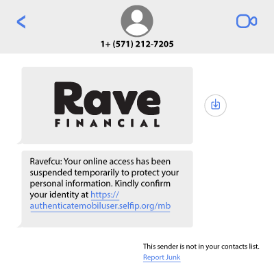 Fraudulent Text Message Example