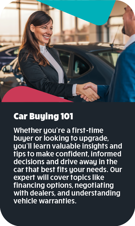 Middle-aged woman in a car dealership shaking hands with a salesperson