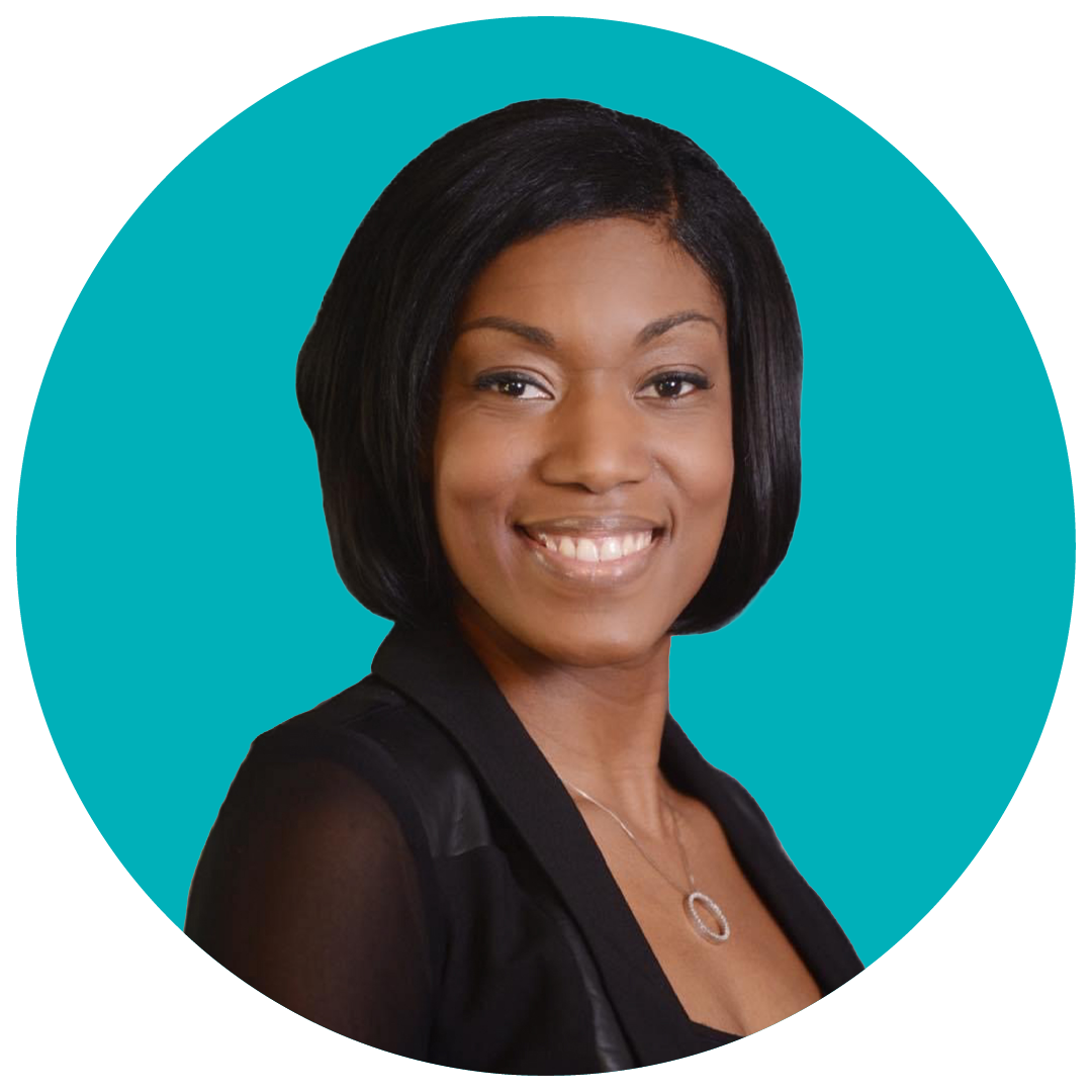 Photo of LaTina Roberson against a turquoise background